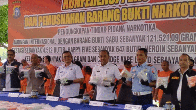 Pemusnahan bareang bukti kasus narkoba hasil tangkapan tim Polda Riau.
