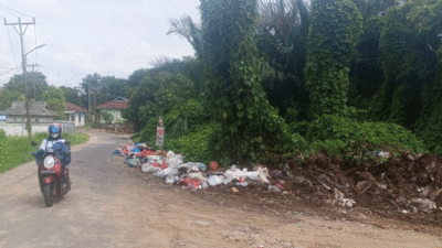 Warga dan pengendara yang melintas di Jalan Mangga, Kecamatan Kuantan Tengah, Kabupaten Kuantan Singingi keluhkan tumpukan sampah di pinggir jalan.