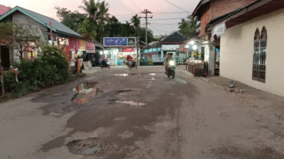 Jalan kabupaten di Kecamatan Kuantan Hilir, tepatnya simpang tiga jalan provinsi, sudah bertahun-tahun tidak tersentuh perbaikan.