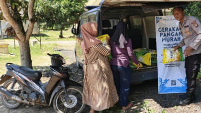 Polsek Buay Bahuga menggelar gerakan pangan murah (GPM)di Balai Kampung Punjul Agung dan Lebung Lawe, Kecamatan Buay Bahuga, Kabupaten Way Kanan, Senin (6/10/2025).