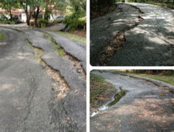 Warga Heran, Jalan di Depan Perkantoran Pemkab Kuansing Dibiarkan Rusak Bertahun-tahun