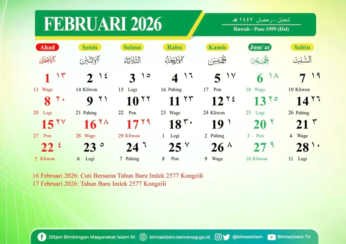 Kalender Februari 2026.