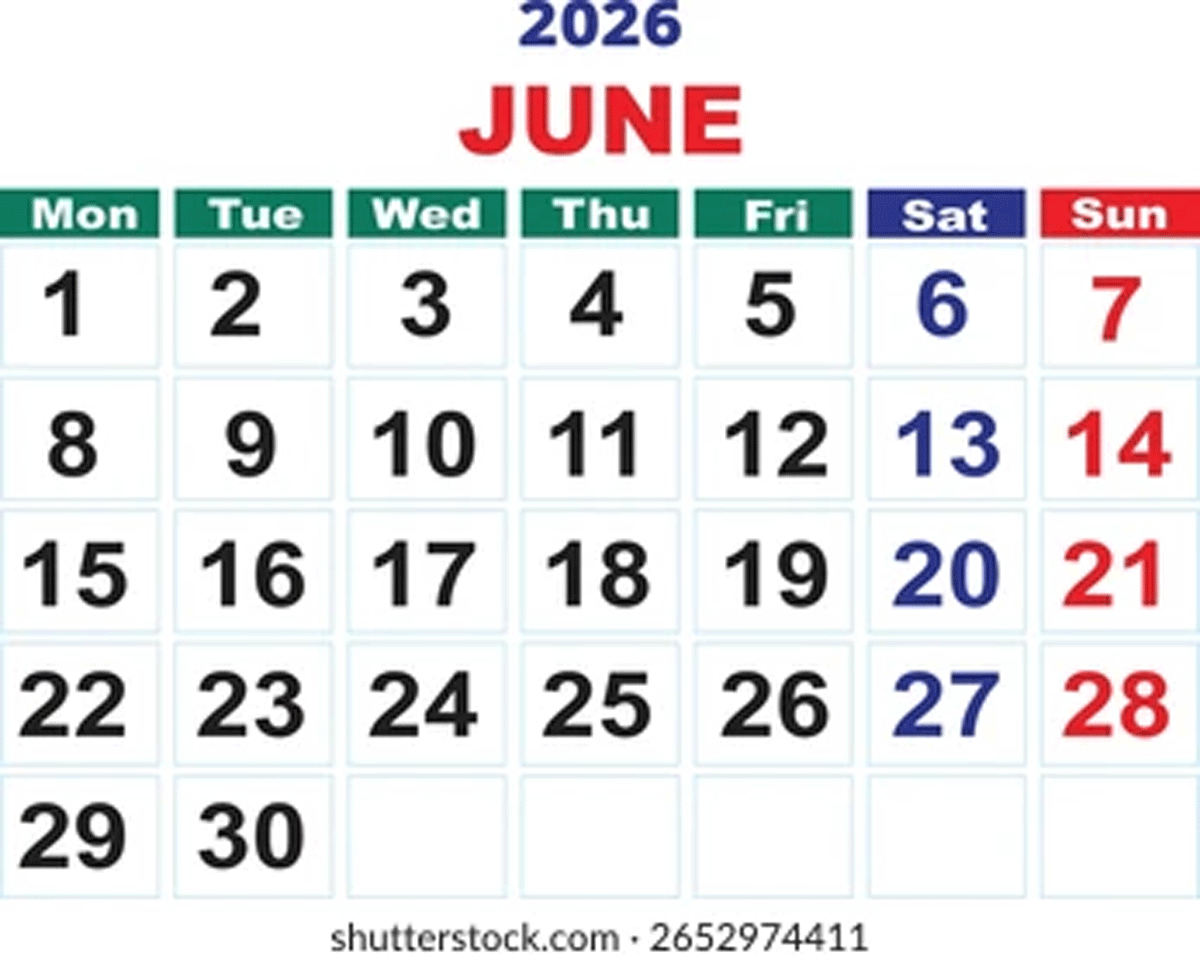 Kalender Juni 2026.