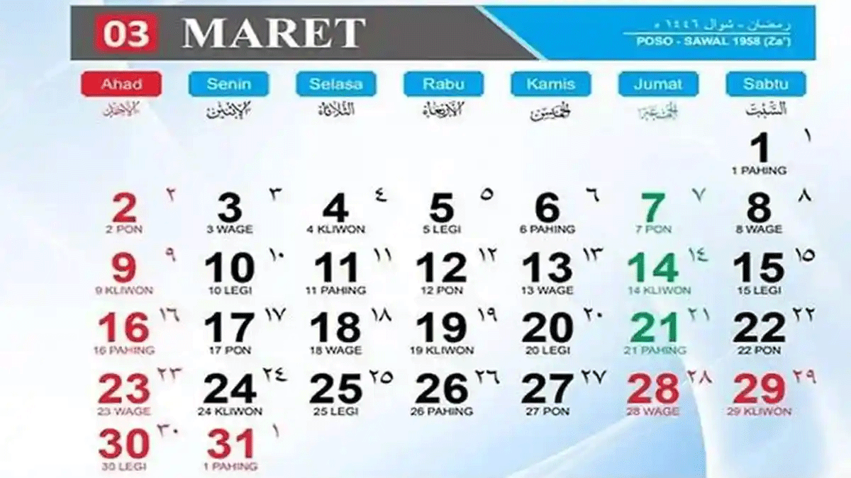Ini Kalender Maret 2026, Tanggal Merahnya Berderet-deret » Tirasonline.com