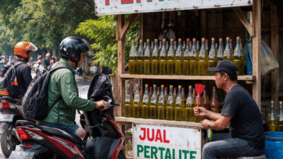 Ilustrasi penjual BBM di pinggir jalan. (konten AI)
