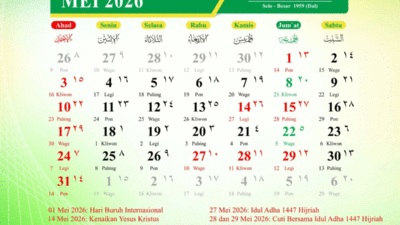 Kalender bulan Mei 2026