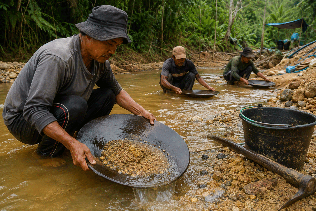 Warga mendulang emas secara tradisional. (Konten AI)