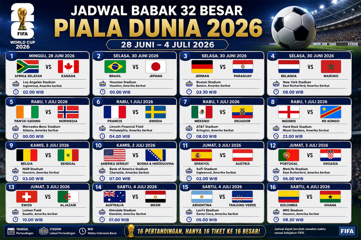 Jadwal Piala Dunia 2026. (Konten AI)