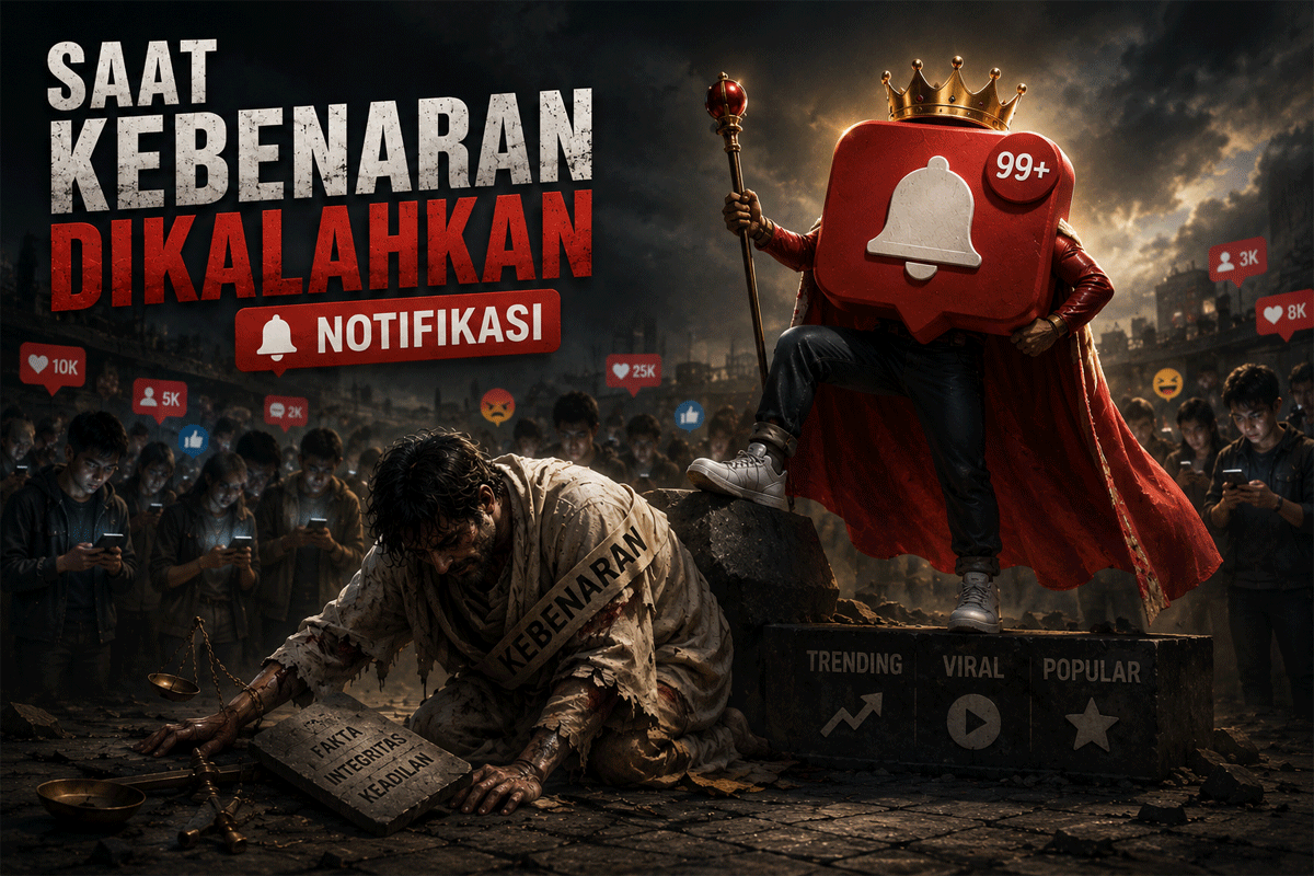 Saat Kebenaran Dikalahkan Notifikasi 1 Ilustrasi. (Konten AI)