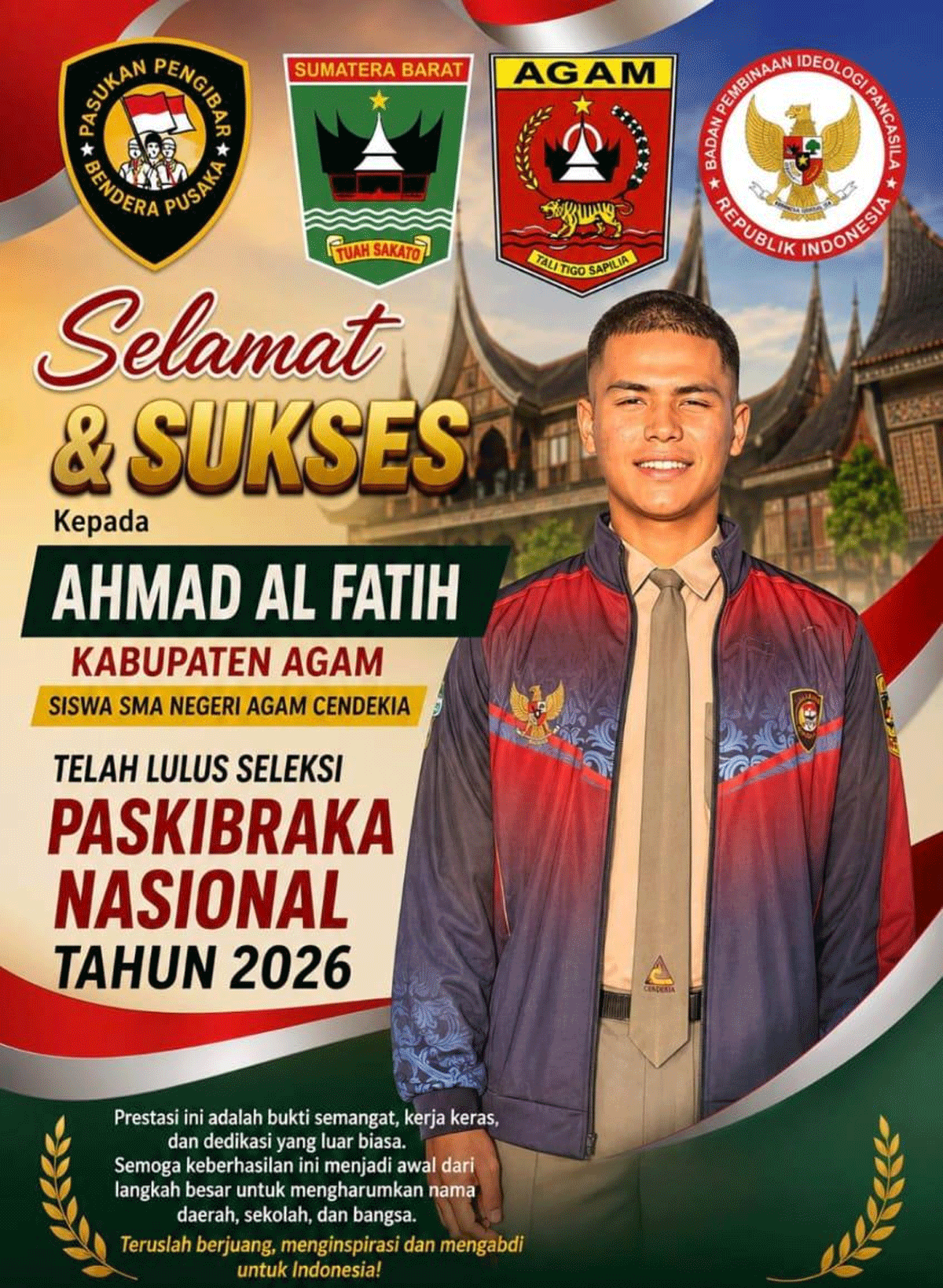 Bikin Bangga, Pelajar Asal Agam Lolos Paskibraka Nasional 1 paskibraka