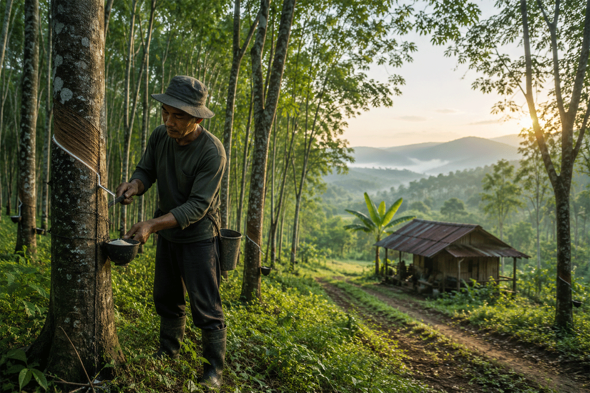 Harga Karet di Kuansing Kembali Ambles, Petani Menjerit: Dapur Tak Berasap Jika Sehari Tak Menyadap 1 Ilustrasi penyadap karet. (Konten AI)