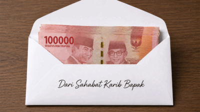 Amplop Putih Kalau Diisi Uang Terlalu Banyak Bisa Kuyak, Malotuih Bisa Pulo 8 Ilustrasi. (Konten AI)
