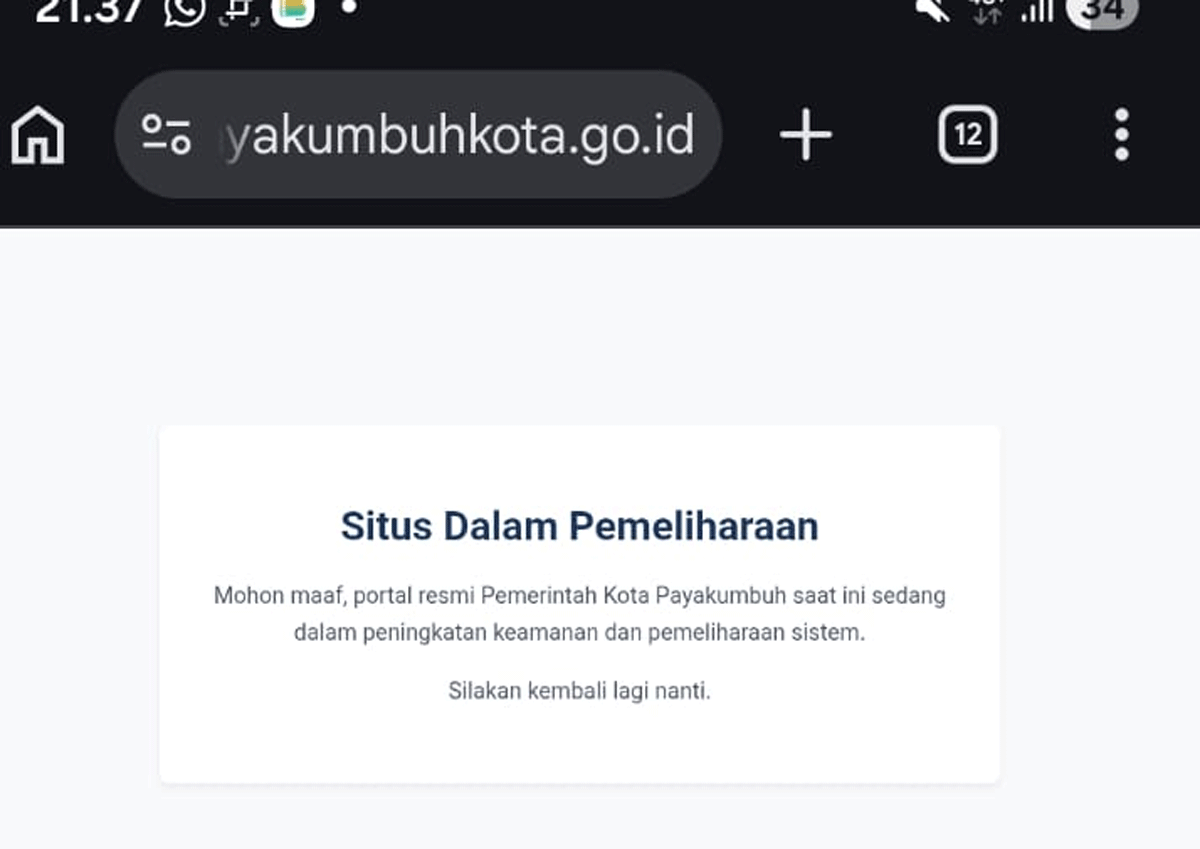 Konten Judol Muncul di Situs Pemko Payakumbuh, Kominfo Telusuri Dugaan Akses dari Lingkungan Pemerintah 1 Portal Pemko Payakumbuh dalam perbaikan
