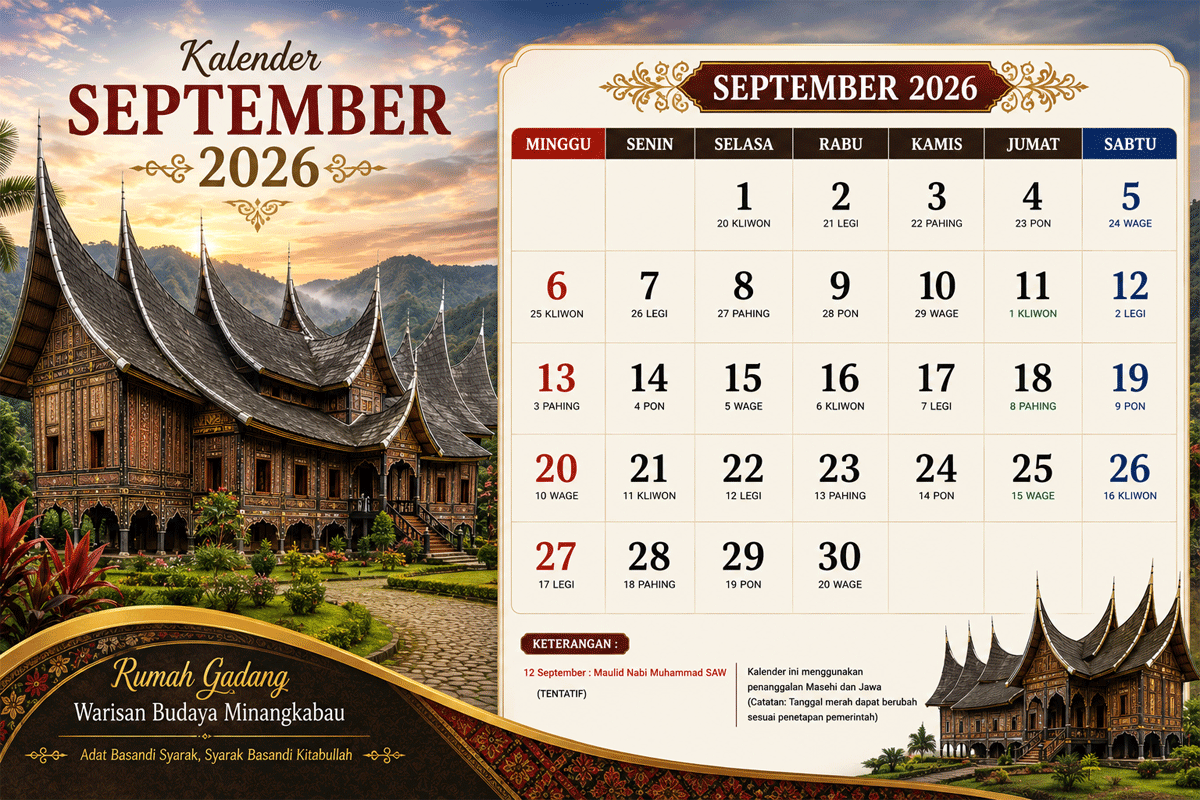 Ini Kalender September 2026, Adakah Cuti Bersama? 1 Kalender September 2026. (Konten AI)