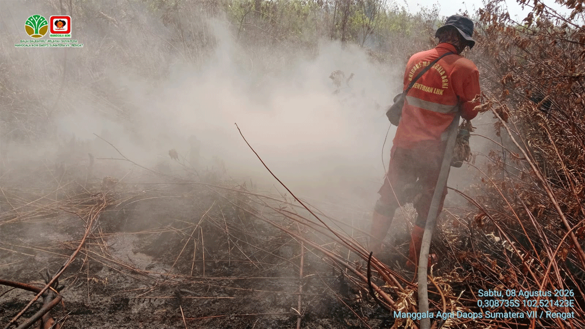 Kebakaran Lahan Meluas di Sungai Guntung Hilir, Alat Berat Tambahan Dikerahkan 1 Kebakaran hutan dan lahan (karhutla) di Sungai Guntung Hilir, Inhu, Riau, masih dalam penanganan tim Manggala Agni Daops Rengat. Hingga Minggu (9/8/2026), api belum berhasil dipadamkan dan kepala api telah merangsek ke arah hutan primer.