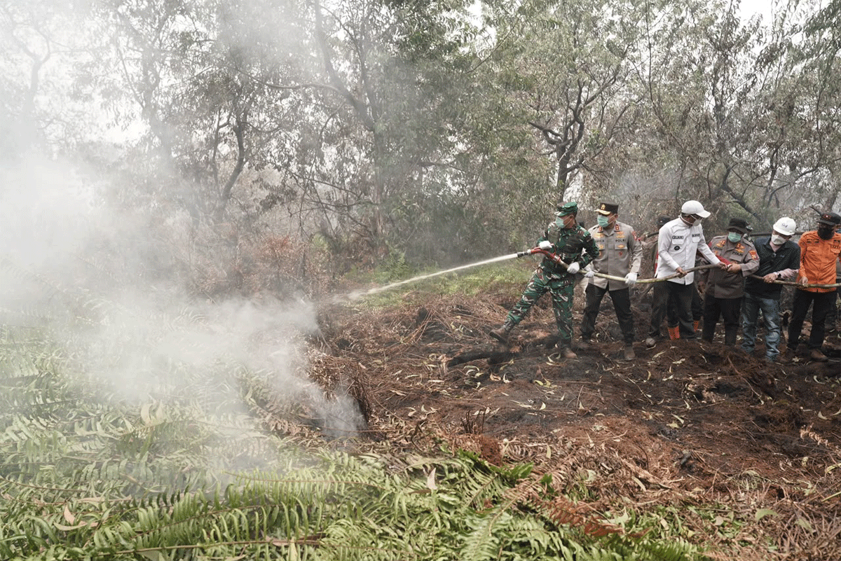 Kebakaran lahan di Riau yang dipantau Pangdam dan Kapolda. (Humas Polda Riau)