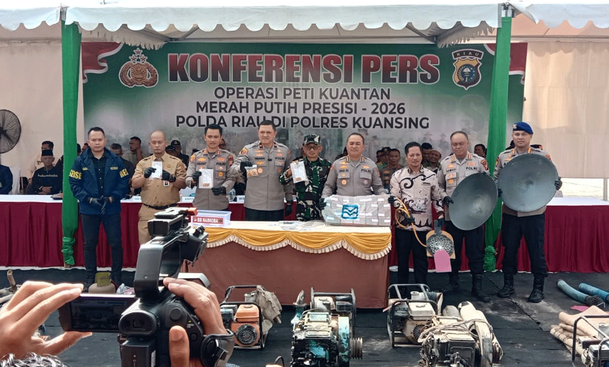 Jumpa pers Polda Riau dan Polres Kuansing.