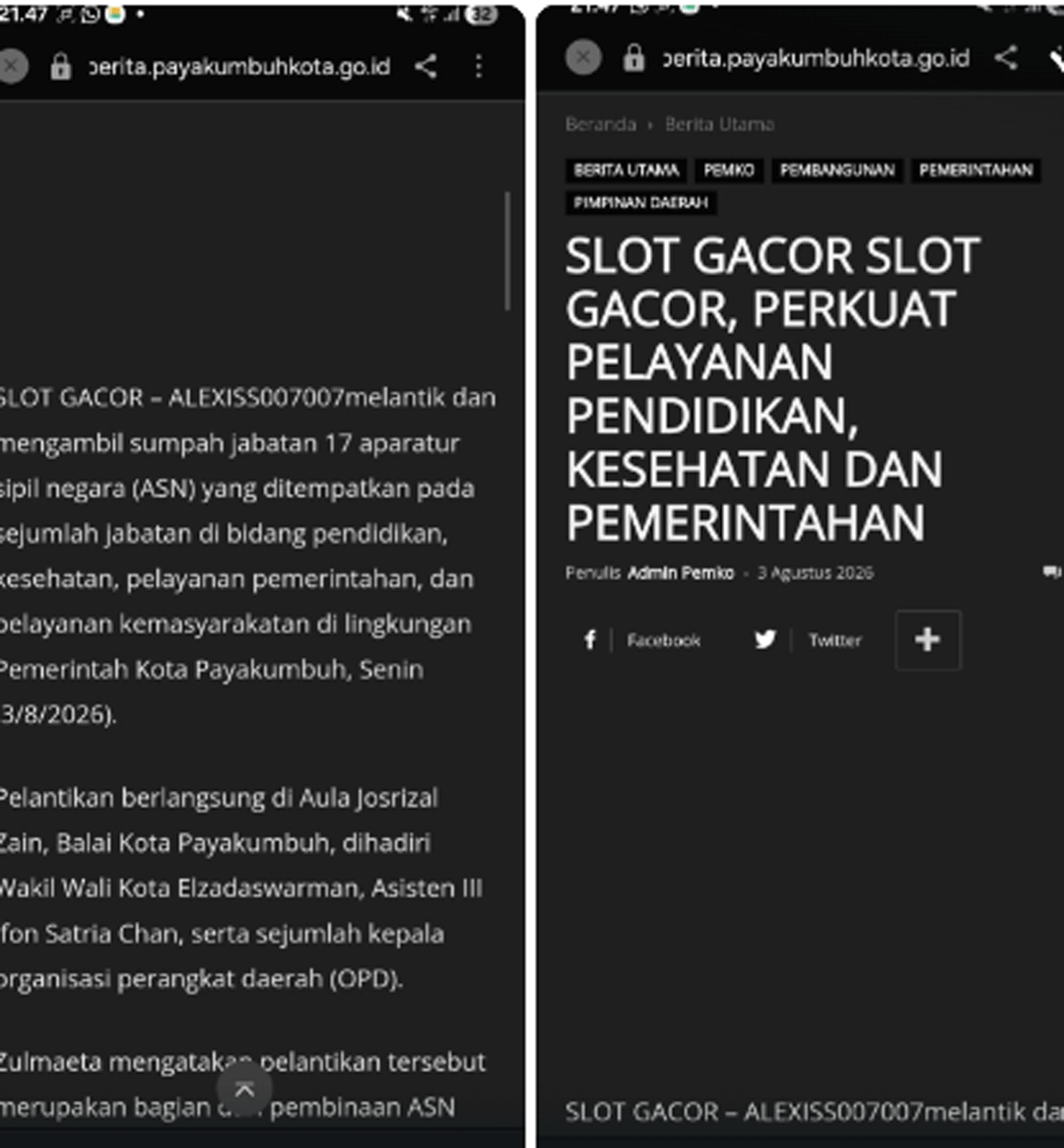 Situs pemko yang disusupi pelaku judi online