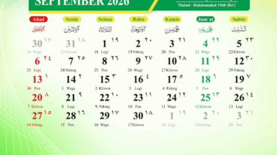 Kalender bulan September 2026. (Kemenag)
